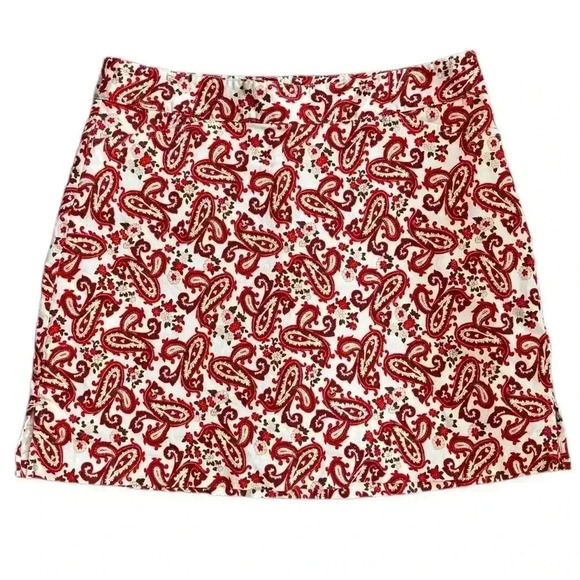{Lady Hagen} Red Cream Brown Paisley Print Golf Tennis Skirt Skort - Picture 1 of 3